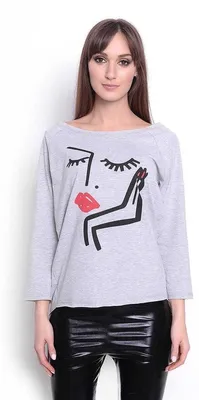 Produktbild von Damen Longshirt mit Druck 3/4 Arm Top Styling, Grau Meliert/S/M 36/38