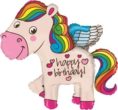 Produktbild von Shape Folienballon "Happy Birthday" Rainbow Pony | 114 cm