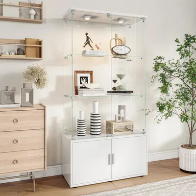 Produktbild von Vitrinenschrank aus Glas - Freistehend - Glastür - 5 Einlegeböden - LED-Lichtleiste - Für Wohnzimmer - Schwarz