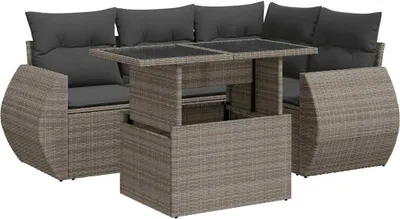 Image de vidaXL Ensemble de salon de jardin 5 pièces avec coussins Gris Poly rotin