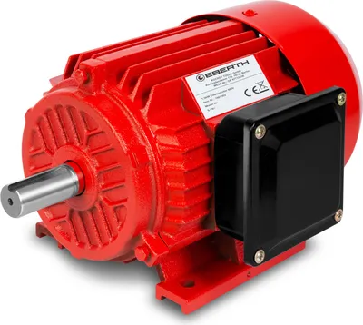 A red electric motor is shown in a studio setting against a white background.