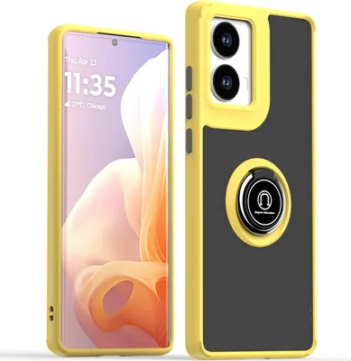 Produktbild von Hülle für Motorola Moto G85 Matte Transluzent TPU Stoßfest Schutzhülle mit Ring Halter Ständer Gelb