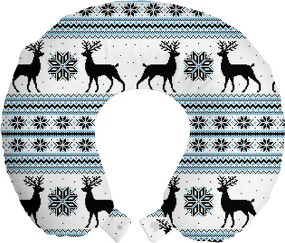 Produktbild von ABAKUHAUS nordisch Reisekissen Nackenstütze, Zick-Zack-Rentier und Schnee, Schaumstoff Reiseartikel für Flugzeug und Auto, 30x30 cm, Schwarz Weiß Sky Blue