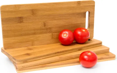 Produktbild von 32 x Schneidebrett Bambus mit Griff, beidseitig nutzbar, messerschonend, Küchenbretter, HxBxT: 1,5 x 35 x 15 cm, natur