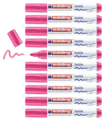Immagine prodotto di Pennarello per tessuti edding 4500, punta rotonda da 2-3 mm, colori neon, confezione da 10 pezzi