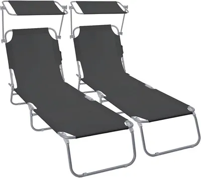 Imagen del producto de Juego de 2 tumbonas plegables, tumbonas de jardín con toldo y respaldo ajustable en 4 posiciones, tumbonas ligeras para jardín, terraza, camping, piscina y playa, color