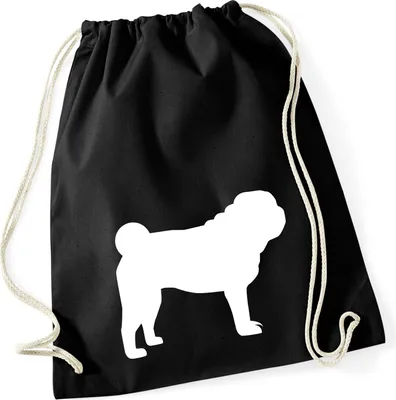 Produktbild von Huuraa Turnbeutel Mops Silhouette 12 Liter Black Baumwolle Rucksack Geschenkidee