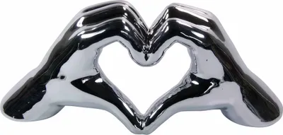 Produktbild von Deko Skulptur Deko Figuren Hand Herz für Wohnzimmer Fensterbank Keramik Statue Silber glänzend