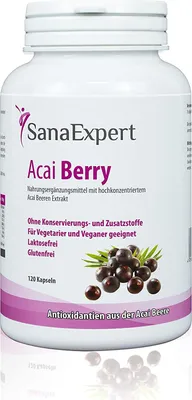 Immagine prodotto di SanaExpert Acai Berry, integratore alimentare con estratto puro di bacche di açaí e antiossidanti, vegano, senza additivi, prodotto in Germania, 120 capsule