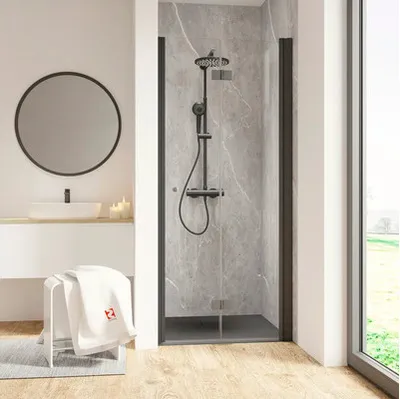 Produktbild von SCHULTE Duschtür in Nische mit Drehfalttür Garant 2.0 ExpressPlus 90 x 200 cm Profil schwarz Klarglas schmutzabweisende