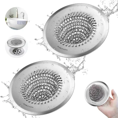Produktbild von 2 Stück Haarsieb Dusche 11,1 cm Edelstahl mit Silikonbasis gegen Verstopfung