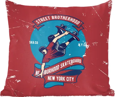 Produktbild von MuchoWow® Zierkissen Sofakissen Wohnzimmer Dekokissen 40x40 cm Skateboard - Mann - Vintage - Briefe - Foto Kissen - Schlafzimmer Dekoration