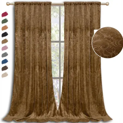 Produktbild von 2er Set Samtvorhang Kräuselband 132x213cm Prägemuster Gardinen Blickdichte Vorhänge Schöne Schwere Verdunklungsvorhang Wohnzimmer Schlafzimmer, Braun