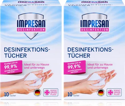 Produktbild von Impresan Desinfektions-Tücher 10 stk. - Ideal für unterwegs (2er Pack)