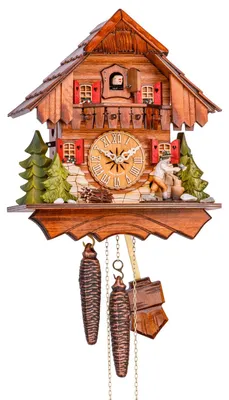 Produktbild von Cuco Clock Kuckucksuhr Schwarzwalduhr "Der Holzhacker" 17 x 23 x 26cm Wanduhr aus Holz, 1 - Tage Werk, manuelle Nachtabschaltung