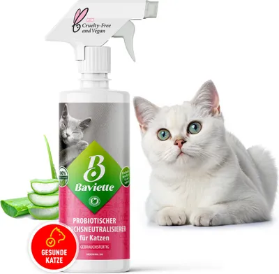 Obrázek produktu pro Baviette – sprej na odstranění pachů po kočkách, 500 ml – neutralizátor pachů s mikroorganismy pro kočičí toalety, koberce, nábytek a auto