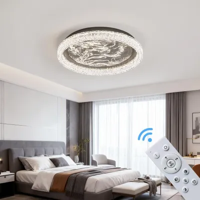 Produktbild von LED Deckenleuchte dimmbar mit Fernbedienung, stufenlos 3000–7000 K, energiesparend & langlebig, modernes Design in Schwarz oder Weiß, ideal für Wohnzimmer, Schlafzimmer & Küche (251-YX-BL)