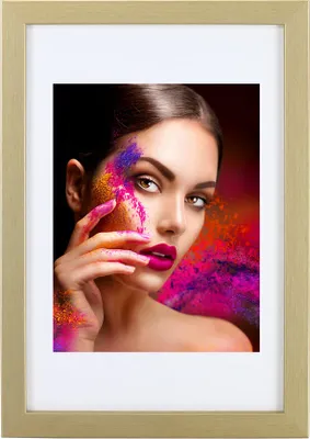 Produktbild von Holz Bilderrahmen Lifestyle Plexi Foto Rahmen Collage Wanddeko Poster HR-25 - Farbe: Gold | Format: 21x29,7