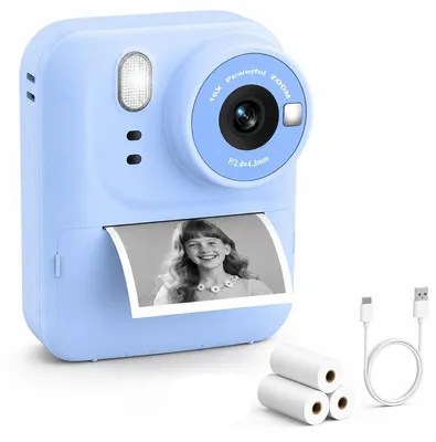 Produktbild von Kinder Sofortbildkamera 1080P HD mit Sofortdruck, inkl. microSD-Karte & 3 Rollen Fotopapier – Digitale Videokamera, mit Selfie-Modus & Spielen