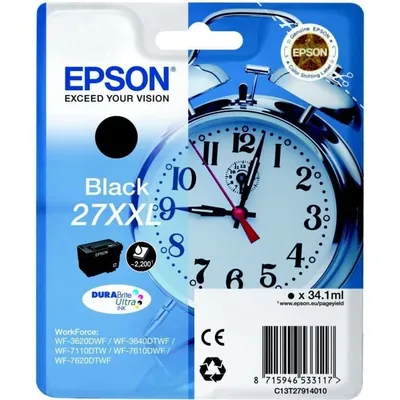 Obrázek produktu pro Epson Singlepack Black 27XXL DURABrite Ultra Ink, Černá, Inkoust na pigmentové bázi, 34,1 ml, 1 kusů, 2200 str.