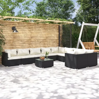 Obrázek produktu pro Maison Exclusive – 10dílná zahradní lounge sada s polštáři z poly ratanu, černá