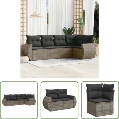 Produktbild von The Living Store 5-tlg. Garten-Sofagarnitur mit Kissen Grau Poly Rattan