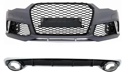 Imagen del producto de Paragolpes delantero, difusor de aire, tubo de escape y embellecedores traseros para Audi A6 4G (rediseño) de 2015 a 2018, con aspecto RS6.