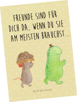 Produktbild von Mr. & Mrs. Panda Postkarte Schildkröte Maus - Gelb Pastell - Geschenk, Freunde, bildkarte, Ansichtskarte, Ansichtskarten, Grußkarte, Postkarten