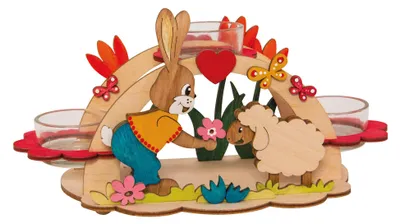 Produktbild von Drechslerei Kuhnert - Bastelset aus Holz - Osterbogen für 3 Teelichter - ca. 23 x 11 x 12 cm