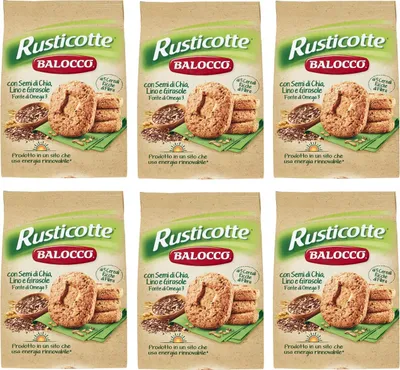 Produktbild von 6x Balocco Rusticotte Biscotti Integrali ai 5 cereali Vollkornkekse mit 5 Müsli mit Chiasamen, Leinsamen und Sonnenblumenkernen biscuits cookies 100% Italienische Kekse 700g