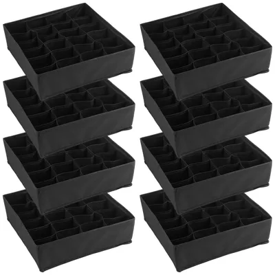 Aufbewahrungsboxen 8er-Set, 32x32x10 cm, 24 Fächer, schwarz