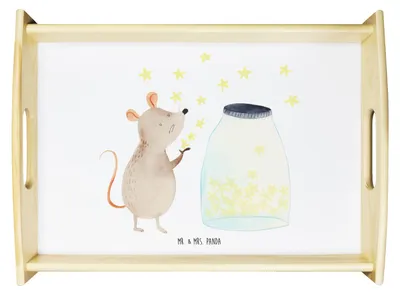 Produktbild von Mr. & Mrs. Panda Deko Tablett Maus Sterne - Weiß - Geschenk, Schwangerschaft, Servierplatte Holz, Geburtstag, Holztablett, Serviertablett, Taufe, Servier, betttablett