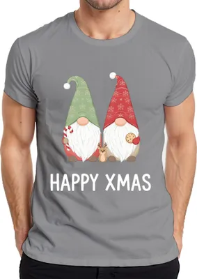 Produktbild von Weihnachtswichtel HAPPY XMAS niedlich Wichtel Zuckerstange Gnome Herren T-Shirt, Grau, 3XL