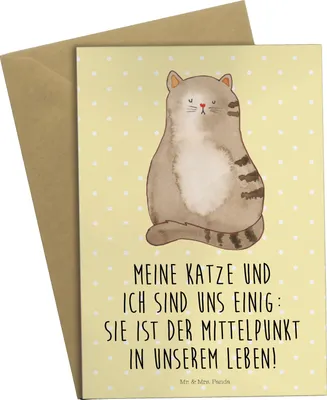 Produktbild von Mr. & Mrs. Panda Grußkarte Katze Sitzen - Gelb Pastell - Geschenk, weihnachtskarten, Cats, Grußkarten, glückwunschkarten, einladungskarten, osterkarten, Katzen, Familie