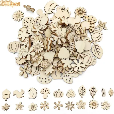 Imagen del producto de Adornos con forma de flores y hojas de madera, 200 unidades, con motivos de animales, para decoración de mesas