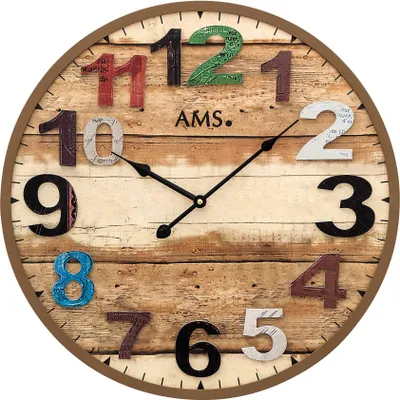 Produktbild von AMS 9539 Wanduhr Quarz analog braun rund antik vintage retro shabby