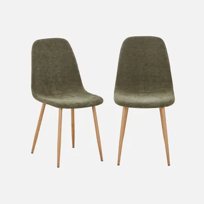 Produktbild von sweeek - 2er-Set Stühle mit Holzdekor und Stoffbezug - Khaki