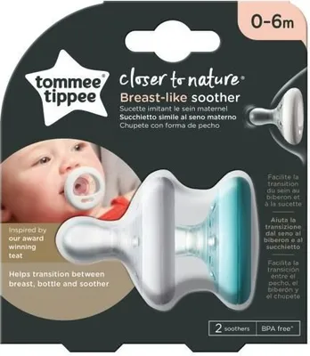 Produktbild von Tommee Tippee Natrlich Geformter Schnuller, Hauthnliche Textur, Symmetrische Kiefergerechte Form Inklusive Sterilisator-Box, 0-6 M, 2-er Set