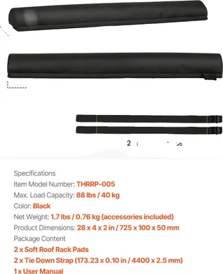 Produktbild von Dachträgerpolster, universelle Passform, 40 kg Tragfähigkeit, schwarz