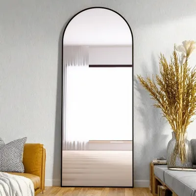 Obrázek produktu pro Celoplošné zrcadlo 165x60 cm, obdélníkové, volně stojící nebo zavěšené na stěně, hliníkový rám, ideální do koupelen, ložnic, předsíní a chodeb, černá barva