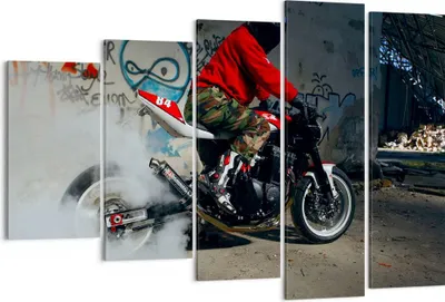 Produktbild von Bild auf Leinwand - Leinwandbild - Motorrad motorradfahrer graffiti - 150x100cm - Wand Bild - Wanddeko - Leinwanddruck - Bilder - Kunstdruck - Leinwand bilder - Wandkunst - EG150x100-2265