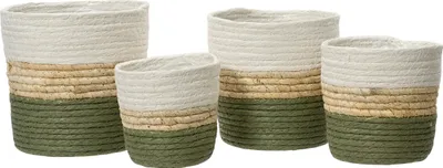 Produktbild von Blumentopf geflochten 12-18cm Weiß / Natur / Grün 4er Set