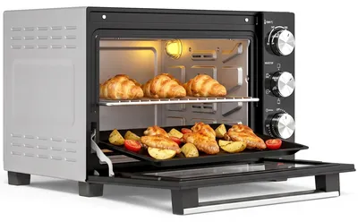 Produktbild von HOMCOM Mini Backofen mit Umluft, Drehspieß, 36L 90–230℃ 60 Min. Timer, Drehspieß