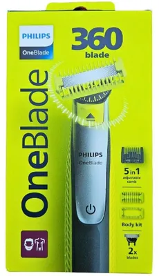 Zdjęcie produktu dla Philips OneBlade 360 QP2834/23 Twarz + Ciało, Golarka foliowa, Ciemnoszary, Limonka, Contour-following technology; Dual protection system; 360 Blade, Replace every 4 months**; QP210, QP220, QP230; QP610, QP620, QP410, QP420, 0,33 lat(a), Bateria