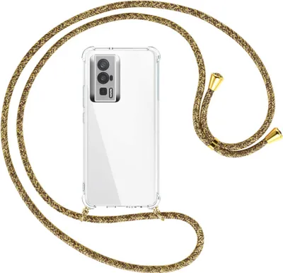 Produktbild von Handykette Backcover-Schutzhülle mit Band (Metall goldfarben) für Xiaomi Poco F5 Pro (6.67'') - braun+beige