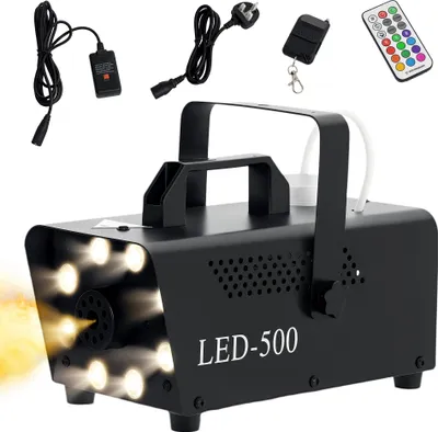 Zdjęcie produktu dla Maszyna do mgły HOMCOM Maszyna do dymu 450W z 13 kolorowymi światłami LED i efektem RGB, maszyna do mgły z 2 pilotami przewodowymi i radiowymi