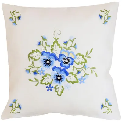 Immagine prodotto di Copricuscino a forma di viola del pensiero ricamato in bianco e blu 40x40 cm