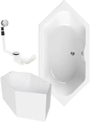 Produktbild von Calmwaters® Sechseck Badewanne Komplettset 190x90 cm mit Wannenträger & Ablaufgarnitur, Acrylwanne Exclusive, Duo-Badewanne für 2, Badewannen-Komplett-Set, 6-Eck-Wanne 190 x 90, Weiß