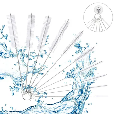 Produktbild von Reinigungsbürsten Set 10 Stück Nylon Schlauchbürste für Flaschen Trinkhalme Reagenzgläser Weiß 2-25mm