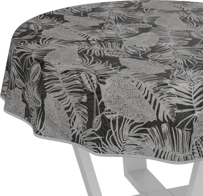 Produktbild von Tischdecke wasserabweisend abwaschbar Grau Rund 100cm Band Nachttropik Tropika Schwarz Wachstuch Gartentischdecke